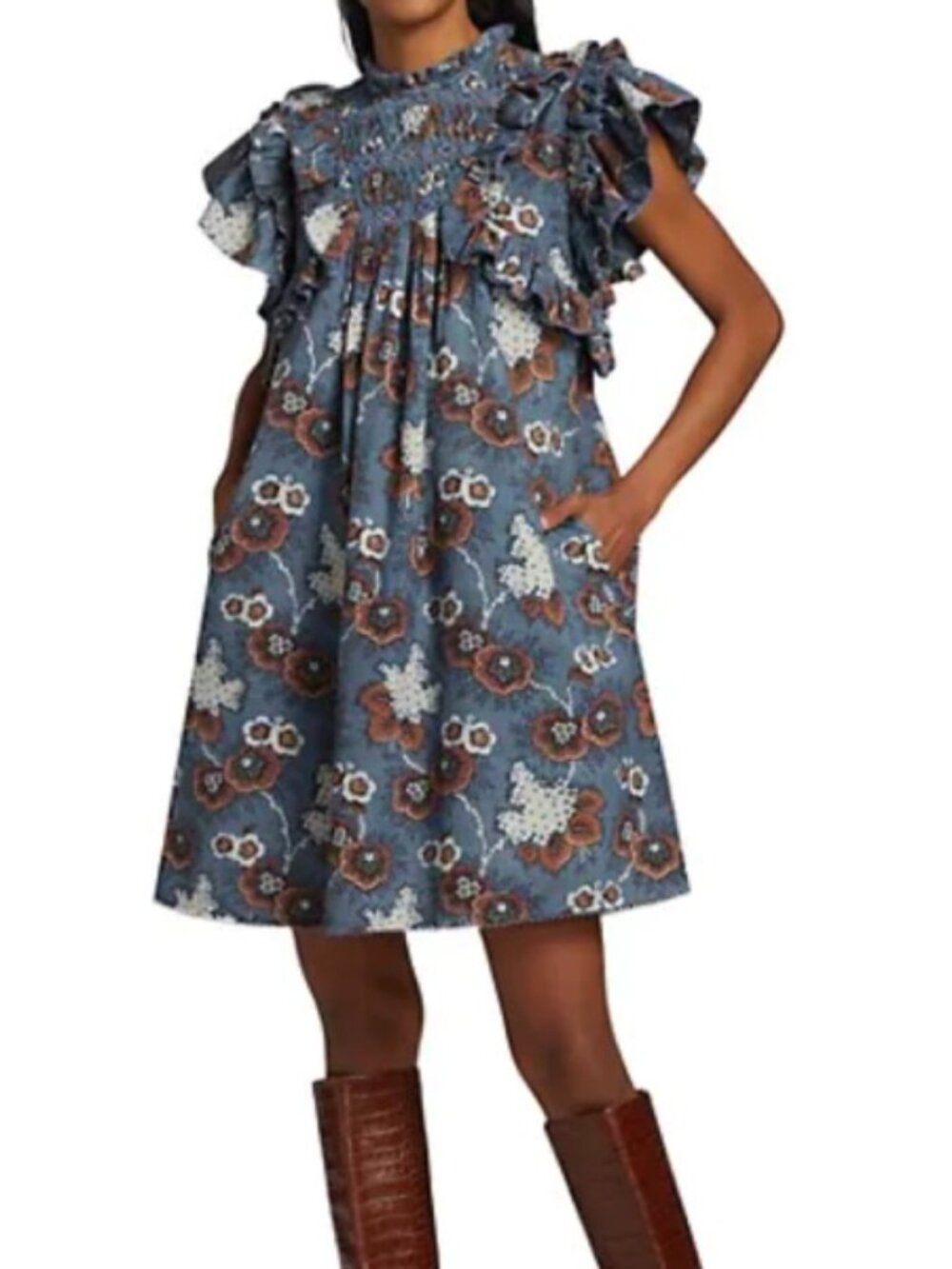 Sea New York Lucinda Blue Floral Ruffle Mini Dress XS